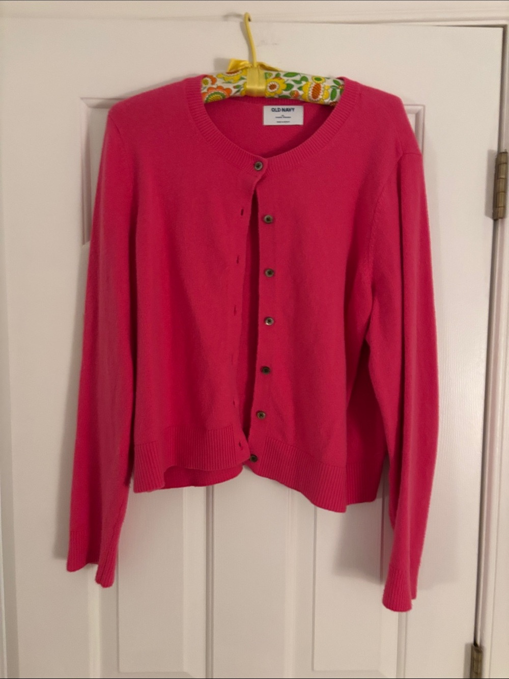 Old Navy Women's Bright Pink Button-Up Crewneck Cardigan